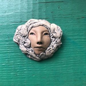 Handmade Pottery Brooch Vintage